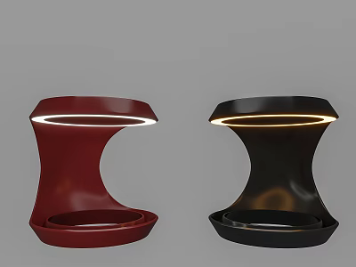 Abstract Shaped Table Lamp Red And Black Curved With LED Light Ring Bowl Shaped Base 3d model