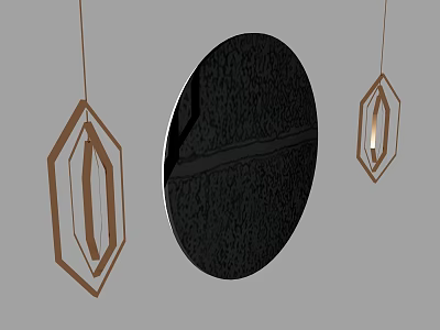 Modern Hexagonal Pendant Lights With Black Circular Shade And Metal Frame Design 3d model