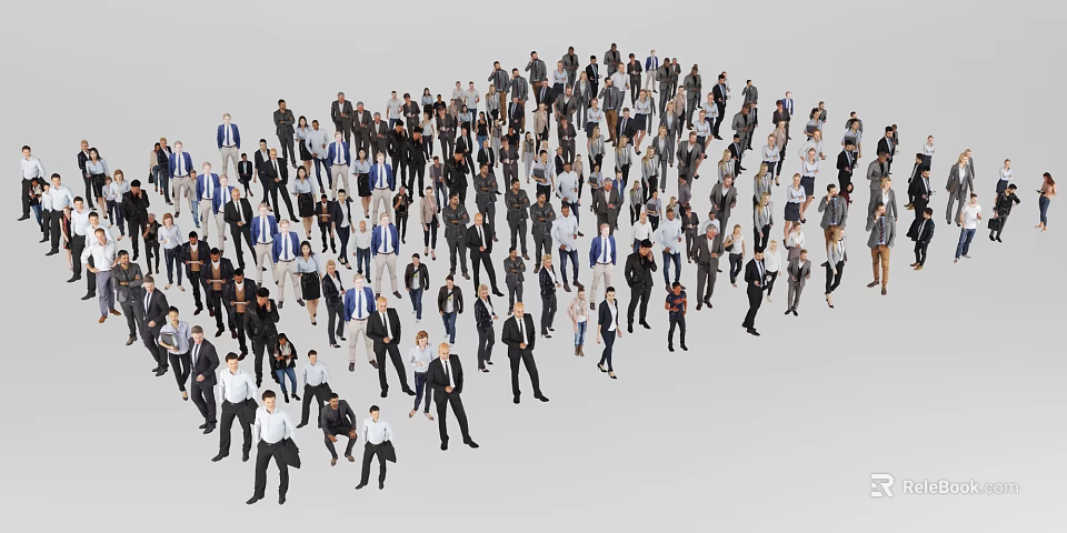 Group of People in Different Clothing Standing and Walking on White Background 3d model 