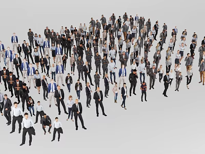 Group of People in Different Clothing Standing and Walking on White Background 3d model