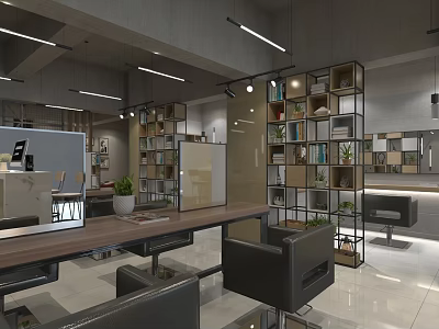 Modern Minimalist Beauty Hair Salon Interior With Comfortable Styling Stations And Functional Storage Partitions 3d model