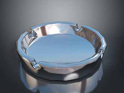 Silver Metal Ashtray Round Design With Grooved Edges And Smooth Reflective Surface 3d model