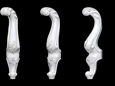 White Ornate Columns with Intricate Carved Floral Patterns and Classical Curved Structure 3d model