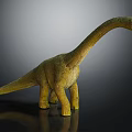 Detailed Yellow Dinosaur Model With Long Neck Textured Body Standing On Black Reflective Surface