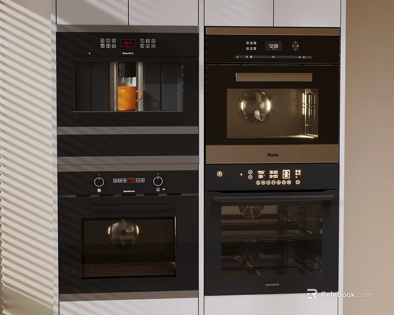 Built in Kitchen Appliances with Oven and Microwave in Modern Kitchen Cabinet 3d model 
