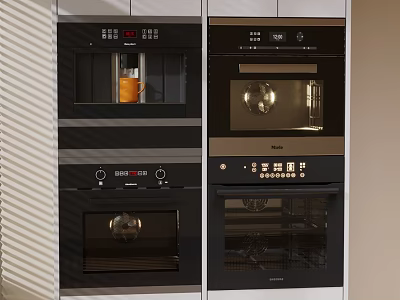 Built in Kitchen Appliances with Oven and Microwave in Modern Kitchen Cabinet 3d model