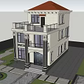 Classical Three Story Detached Villa Exterior With Balcony Large Windows And Green Trees