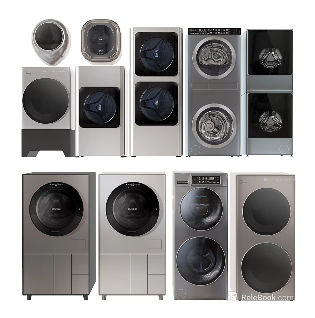 Various Modern Washing Machines With Different Designs And Sleek Stainless Steel Finish 3d model 