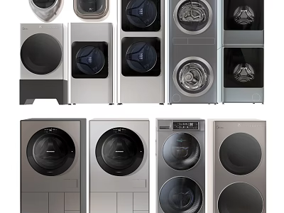 Various Modern Washing Machines With Different Designs And Sleek Stainless Steel Finish 3d model