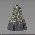 Vintage Floral Pattern Long Sleeve Dress With Wide Gray Skirt And Elegant Design