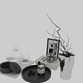 Minimalist Decorative Ornament Set With Glass Carafe Photo Frame Metal Vase Twigs And Trays