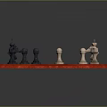 Classic Wooden Chessboard With Red Frame And Black White Chess Pieces