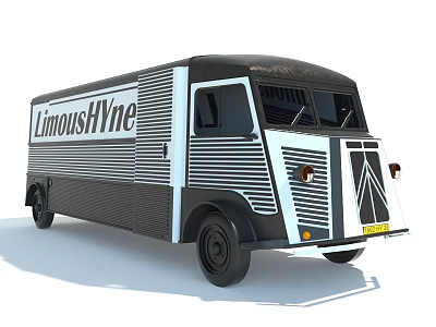 LimoUSHyne Vintage Food Truck With Black White Striped Exterior Design 3d model