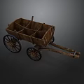 Vintage Wooden Farm Cart With Spoked Wheels And Divided Storage Compartments