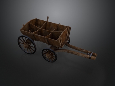 Cart fruit cart wooden cart old wooden cart trolley 3d model