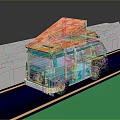 Green Bus With Red Roof Transparent Windows And Decorative Patterns On Urban Road