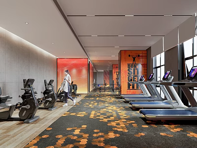 Modern Fitness Gym Interior With Treadmills Exercise Bikes And Workout Space 3d model