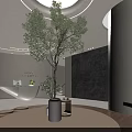 Modern Beauty Salon Interior With Reception Desk Round Lighting Plants And Stone Wall