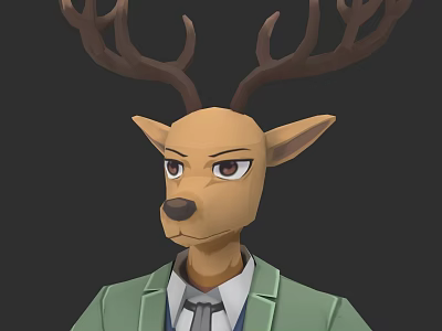 Deer Head Human Body Game Movie Character in Green Coat White Shirt and Tie 3d model