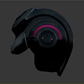Futuristic Sci Fi Weapon with Metallic Circular Top and Goggle Like Side Panels Pink Purple Accents