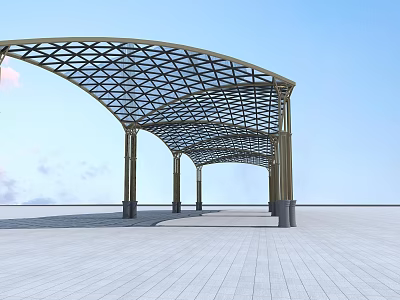 Modern Metal Frame Canopy with Grid Patterned Top and Pillar Support for Outdoor Open Area 3d model