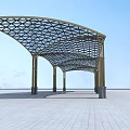 Modern Metal Frame Canopy with Grid Patterned Top and Pillar Support for Outdoor Open Area 3d model