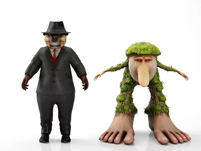 Game and Movie Characters Bear in Suit With Hat Red Tie and Plant Covered Creature 3d model