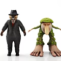 Game and Movie Characters Bear in Suit With Hat Red Tie and Plant Covered Creature