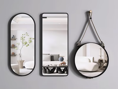 Oval Rectangular And Round Wall Mounted Mirrors Reflecting Room Interior Decor 3d model