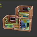 Cartoon Style Scene With Multi Level Rooms And Colorful Furniture Areas