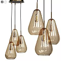Modern Glass Pendant Lights with Amber Teardrop Shades and Brass Hanging Fixtures