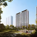 Modern High Rise Residential Building With Landscaped Gardens Trees And Pedestrian Paths