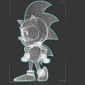 Blue Sonic 3D Model Character With Red Shoes And White Gloves On Dark Background