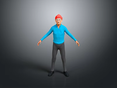 Man Wearing Red Hat Blue Shirt And Gray Pants With Arms Outstretched On Gray Background 3d model