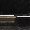 Modern Bathroom Vanity With Double White Sinks Marble Countertop And Wall Mirror