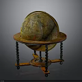 Antique Decorative Painted Globe On Carved Wooden Stand With Twisted Legs