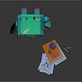 Cute Green Rabbit Shaped Backpack With Stationery Colored Pencils Notebook And Papers