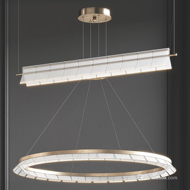 Modern Hanging Chandelier Design With White Panels And Circular Metal Frame Structure 3d model 