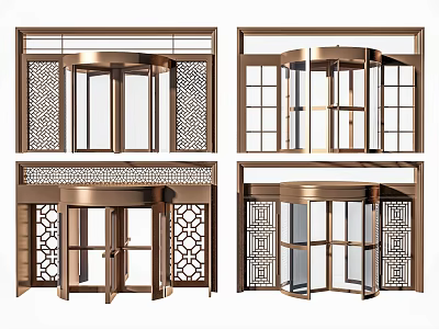 Brass Revolving Doors With Lattice Patterns And Glass Panels In Various Styles 3d model