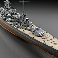 Detailed Historical Battleship Military Vessel With Main Guns Superstructure And Deck Features