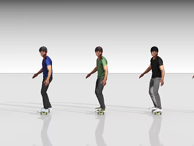 Three Men Skateboarding on Smooth Surface Wearing Different Colored Clothes 3d model