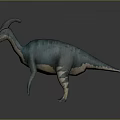 Realistic Teal Green Dinosaur Model With Curved Crest Standing On Gray Background