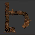 Rusted Industrial Metal Pipes With Curved Sections And Connected Valves Design