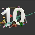 Creative Number 10 Scene With Dinosaur Skeleton Car Toys Figures And Models
