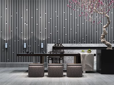 New Chinese Tea Table and Chair Dining Table and Chair Combination 3d model