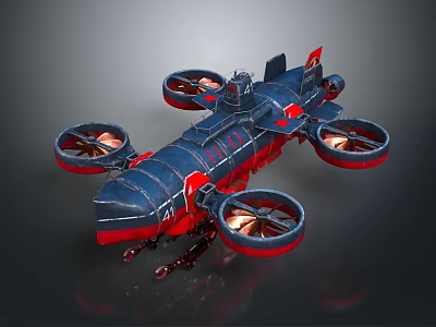 Futuristic Multirotor Aerial Vehicle With Red Blue Propellers And Streamlined Design 3d model