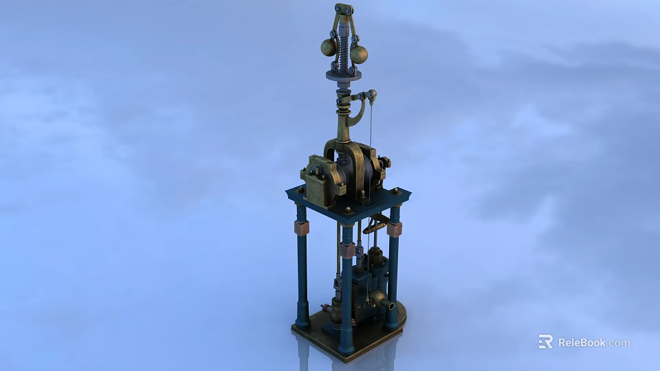 Industrial Equipment Mechanical Structure With Vertical Tower Gears And Metal Base 3d model 