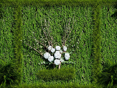 Green Plant Wall Design With Lush Green Foliage And White Flowers Decoration 3d model
