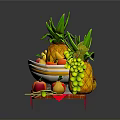 Fruit Plates Holding Pineapple Grapes Bananas Apples And Oranges
