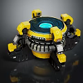 Industrial Mechanical Device With Yellow Black Circular Base And Blue Glowing Center